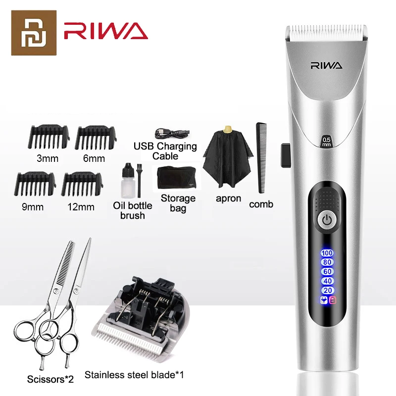 Youpin RIWA Машинка для стрижки волос Мужская, профессиональный электрический триммер со светодиодным экраном, моющийся, перезаряжаемый, мощная...