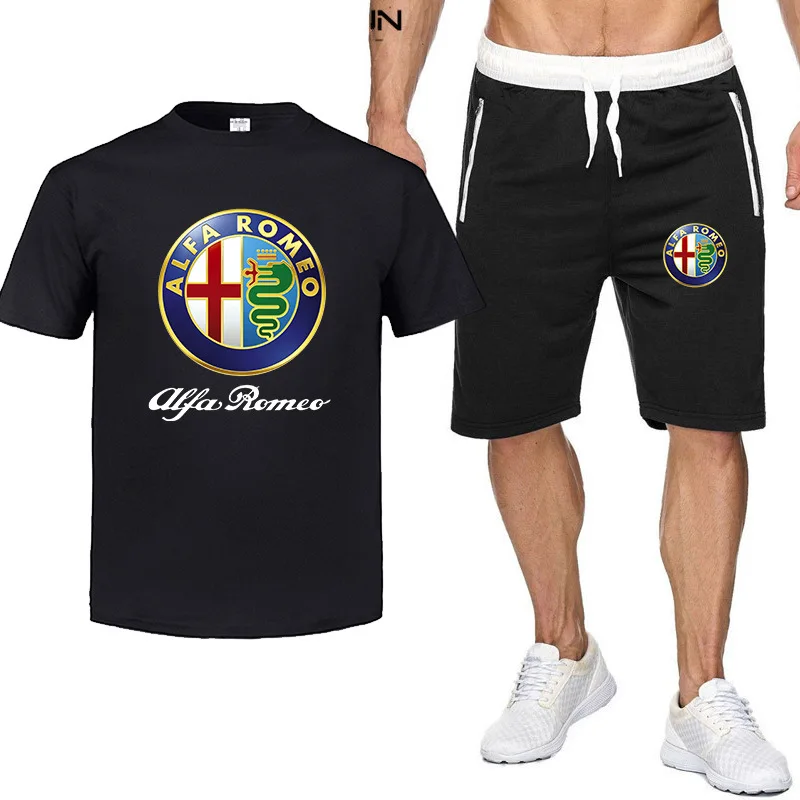 

Mens Short sleeve ALFA ROMEO car Logo Summer Mens t Shirt Harajuku T-Shirt high quality Cotton T Shirts pants suit Sportswear