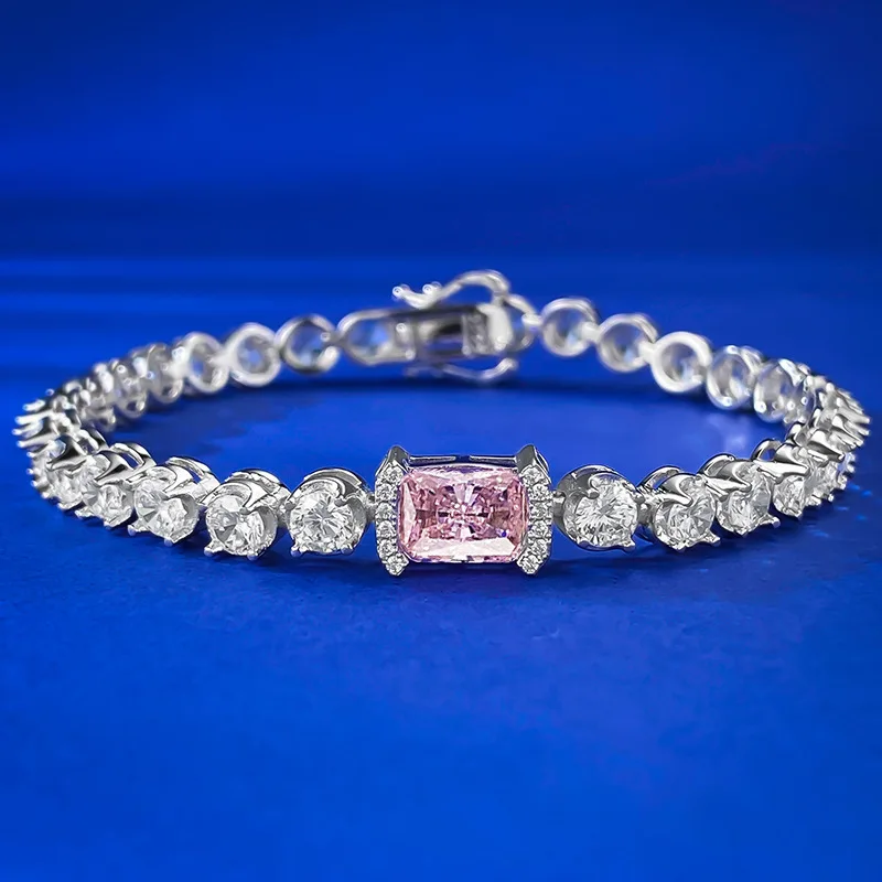 

SpringLady 925 Sterling Silver 6*8MM Crushed Ice Cut Lab Pink Sapphire Gemstone Women Bracelets Fine Jewelry Anniversary Gift