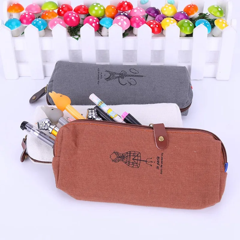 

1PC Pencil Bag Retro Towers Linen Paris Style Pencil Cases Stationery Material For Students Office Supplies