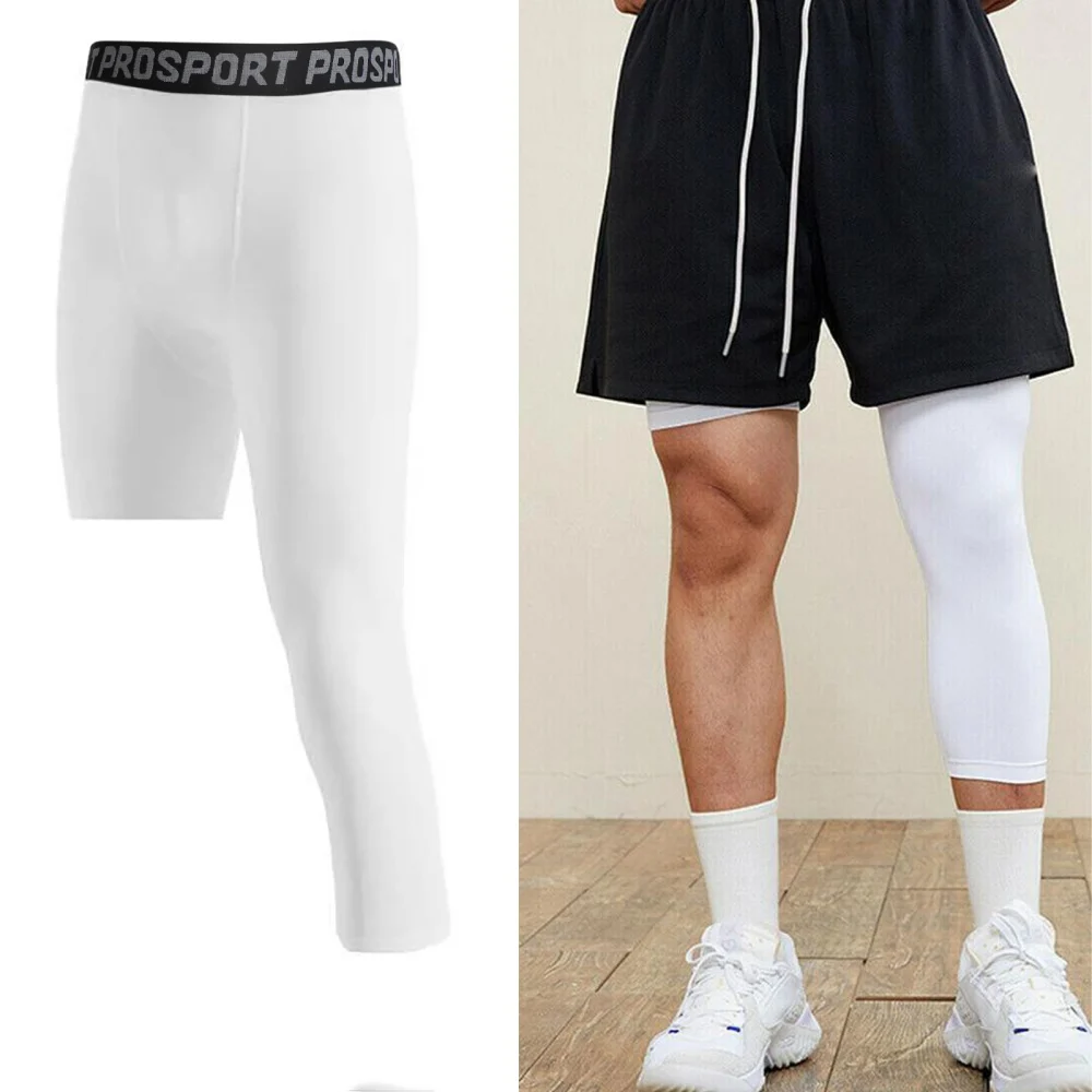 

Summer Men Single Leg Compression Cropped Tights Leggings Sports Base Layer Fitness Gym Elastic Sweatpant Running Trousers