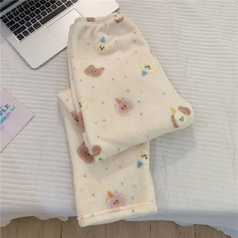 Kawaii Bear Пижамные штаны Большие размеры Рождественские нечеткие теплые пижамные