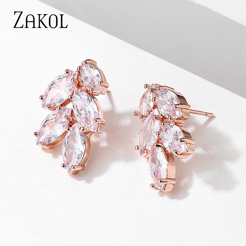 

Женские блестящие серьги-гвоздики ZAKOL с кубическим цирконием в виде листа маркиза, простые свадебные вечерние серьги EP1155