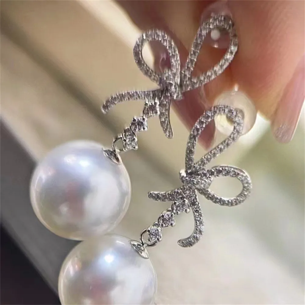 

DIY Pearl Ear Stud Accessories S925 Sterling Silver Jewelry Bow Tie Ear Stud Female Empty Holder Fit 8-13mm Beads