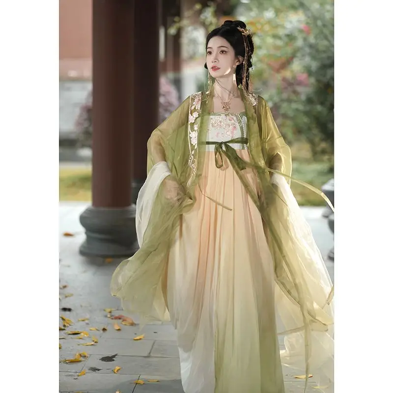 Женская блузка с вышивкой Hanfu желтая большим рукавом и Танг традиционная