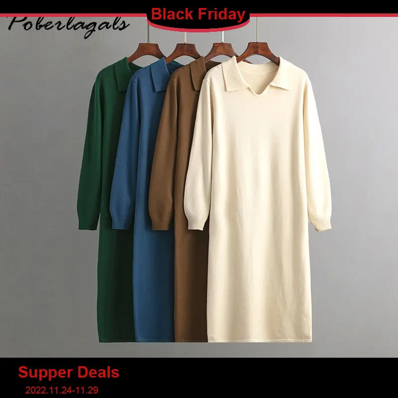 

Elegant Long Sweater Warm Soft Dress Women Autumn Winter Polo Neck Casual Dresses Fashion Loose Female Oversized Knit Dress