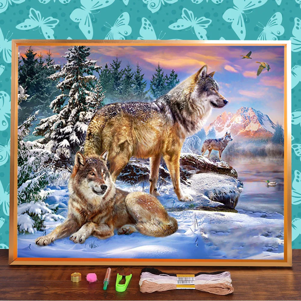 Холст с изображением индийской женщины волка животного 11CT Вышивка крестом узоры