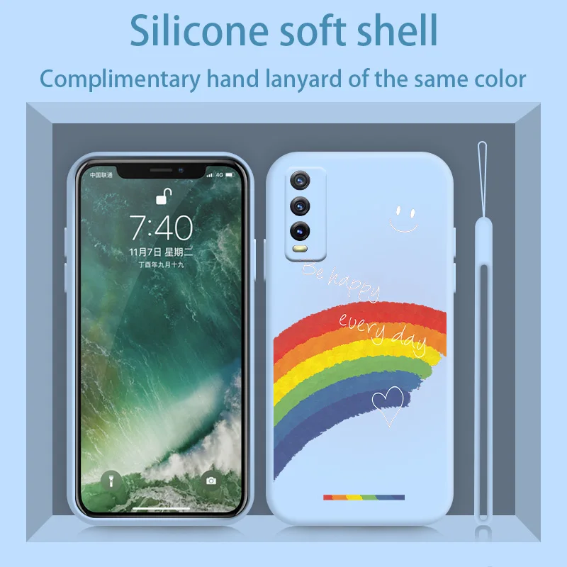 Мягкий силиконовый чехол Lce с Кремовым улыбающимся лицом и ремешком для рук VIVO Y31