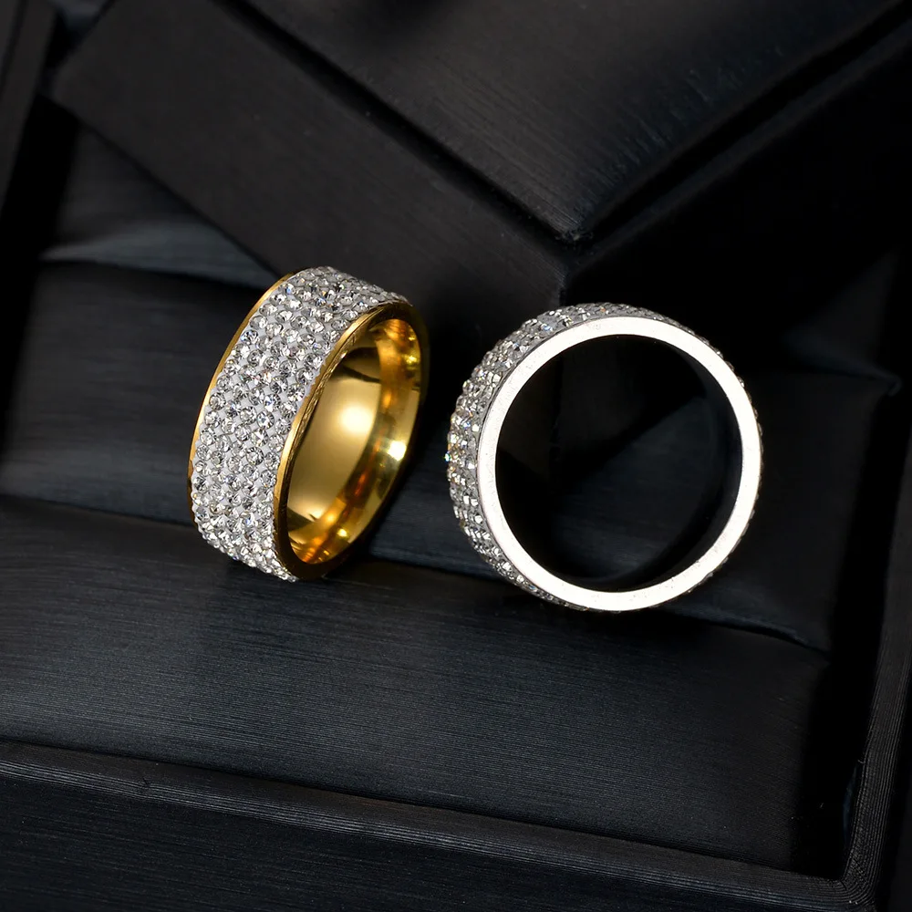 

8mm Wide White Crystal Stainless Steel Men's Ring with Fashionable Temperament Rhinestone Wedding Engagement Fashion Jewelry