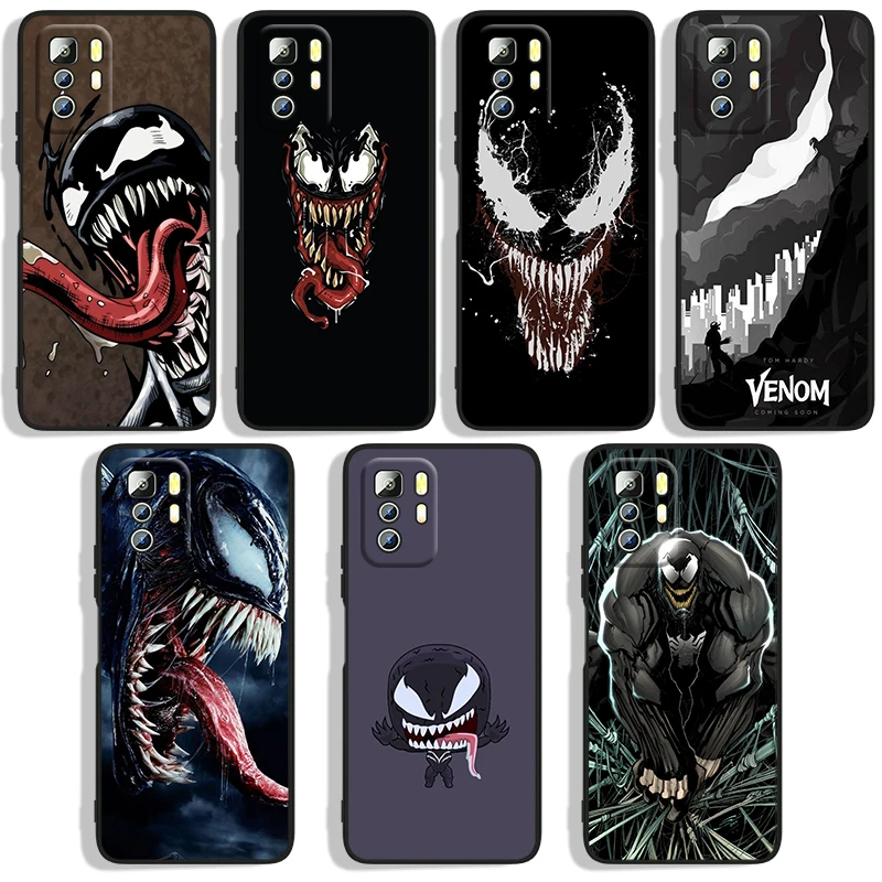 

Marvel venom iron spiderman Phone Case For Xiaomi Redmi Note 10 10S 10T 10ProMax 11 11S 11T 11E Lite Pro Black luxury Silicone