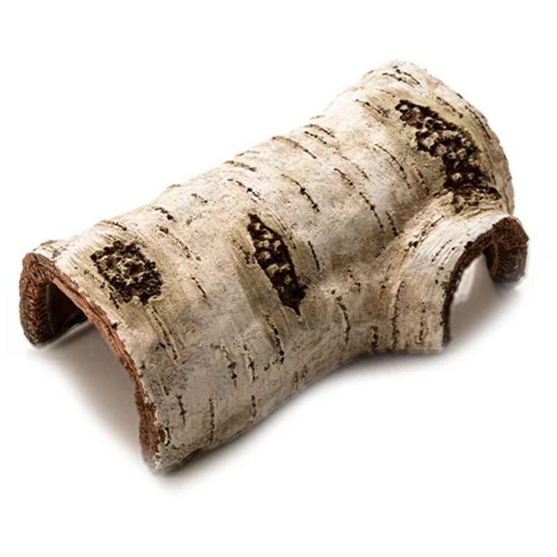 Bearded Dragon Hide Cave Artificial Resin Birch Log for Lizards Hermit Crabs