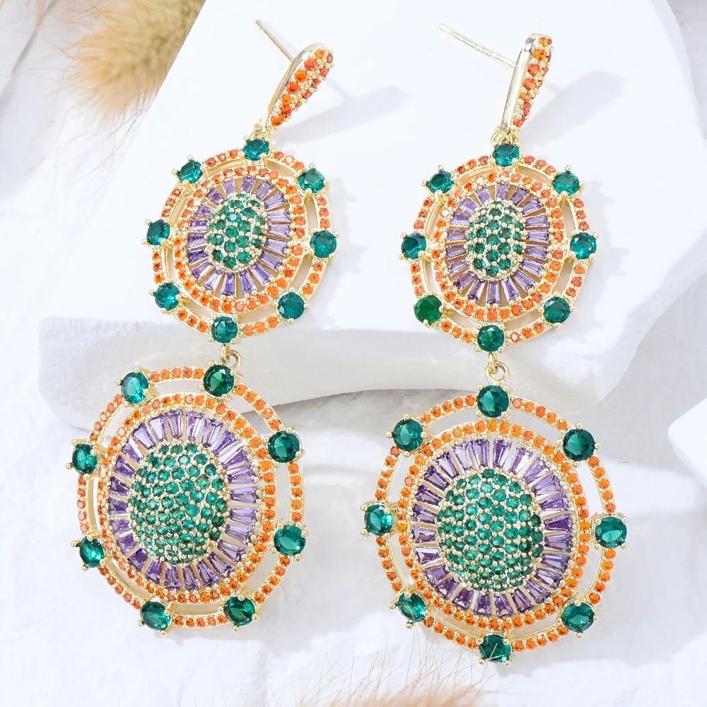 

Kellybola Luxury Charm Green Pink Flower Pendant Earring for Women Original Boucle d'oreille Femme 2022 Full Austrian crystal