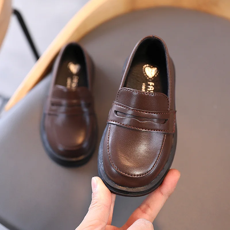 

British Style Boys Leather Shoes Autumn Retro Casual Flat Shoes for Toddler Baby Soft Bottom Party Performance Kids Shoes 21-30