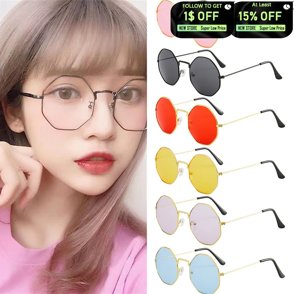 

Korean Style Octagonal Alloy Frame Sunglasses Colorful Lens Sun Glasses Vintage Retro Round Sun Shade Glasses