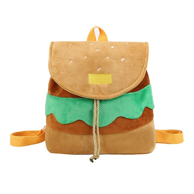 

63HC Cartoon Hamburger Backpack for Girl Women Student School Bag Drawstring Backpack