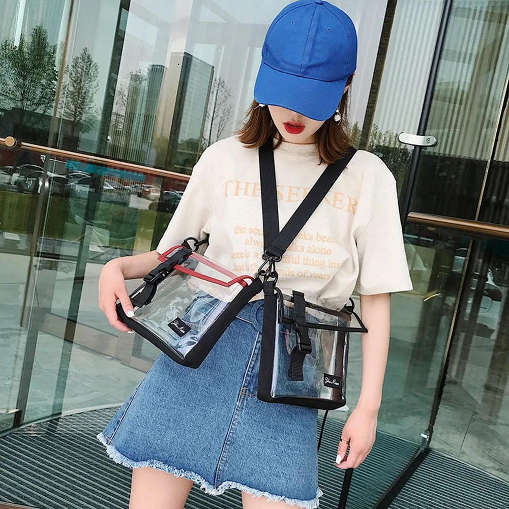 Travel PVC Shoulder Bag Women Fashion Flap Zipper Transparent Crossbody Messenger Square Small Bags Ladies Handbag