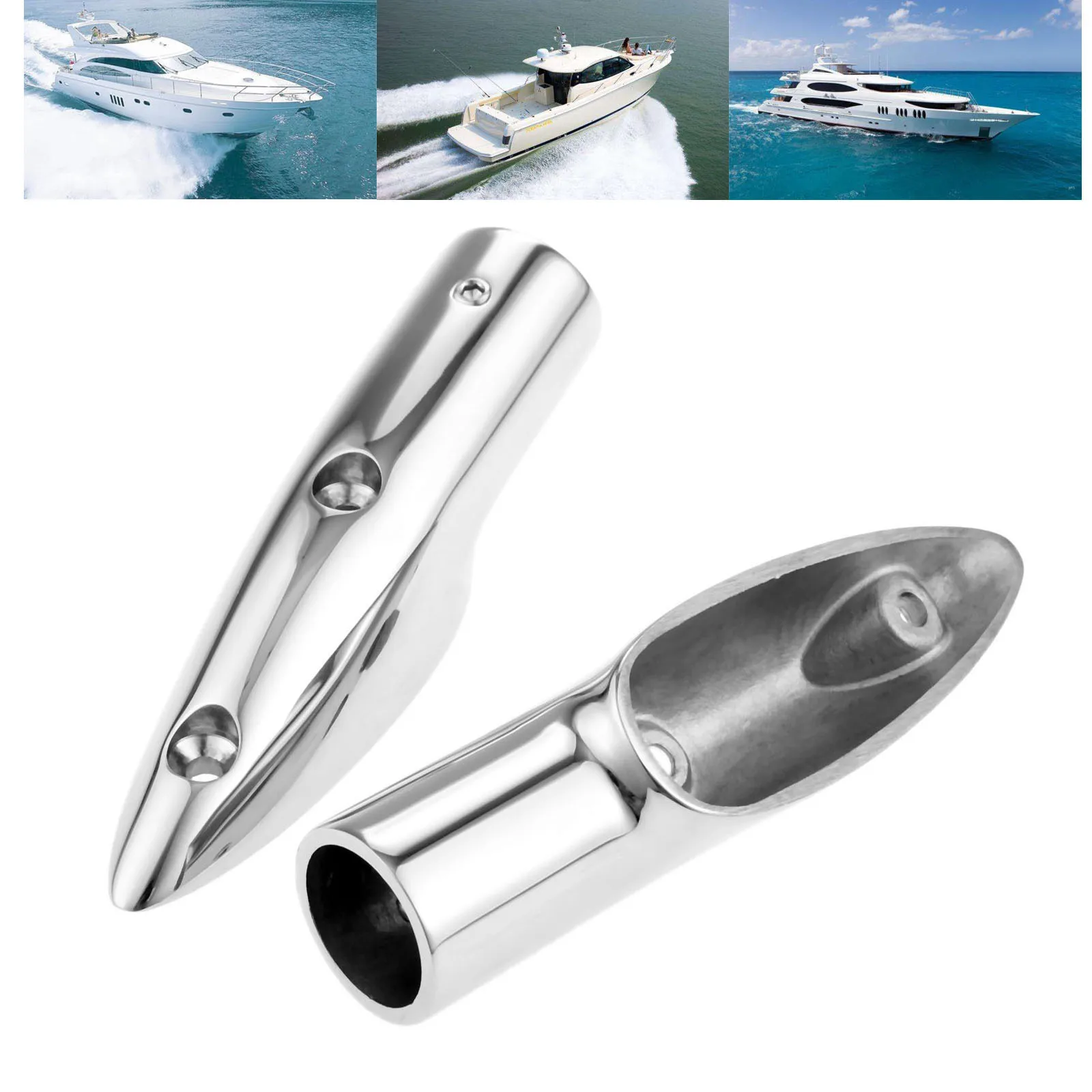 

2Pcs Marine Grade 316 Stainless Steel Boat Rail End Inner Dia. 22mm 7/8"" Boat Tubing Rail End Handrails Railing Support Fitting