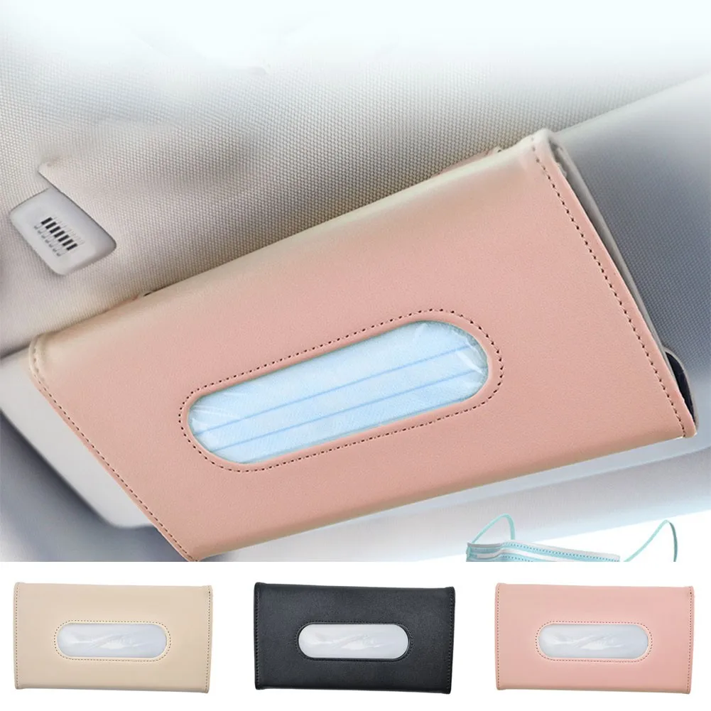 1*Car Sun Visor Tissue Box Holder With A Pack Of Tissues Auto Interior Storage Decoration Napkin Holders Car Accessories