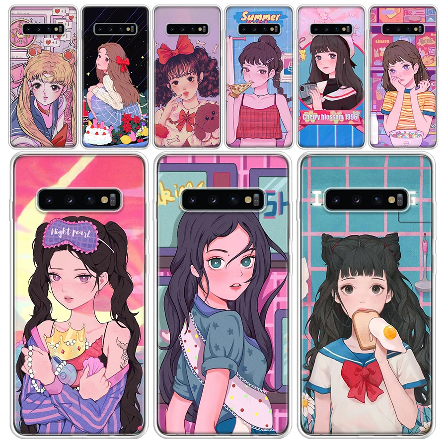 

INS Kawaii японский аниме девушка-Иллюстрация прозрачный мягкий чехол для телефона для Samsung Galaxy M21 M30S M31 M32 M52 Note 20 Ultra 10