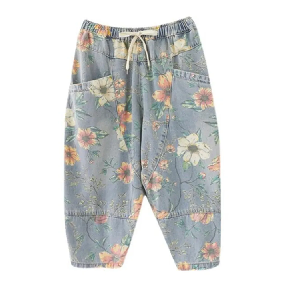 Брюки-карго женские с цветочным принтом модные мешковатые джинсы Свободные