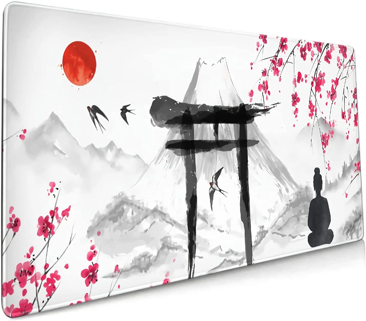 

Watercolor Cherry Blossom Mouse Pad 35.7X15.7 Inch XXL Japanese Art Sakura Meditation Pink Extended Large Mousepad Non-Slip