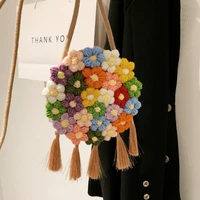 wool woven women small bags new cute women colorful flower woven bag beach vacation shoulder messenger bag