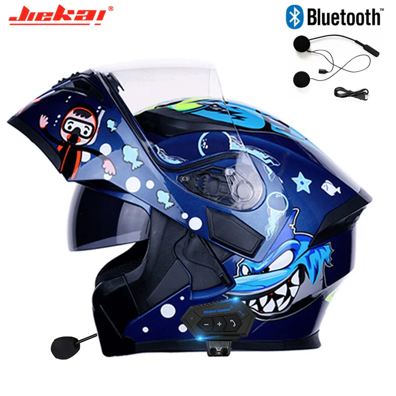 New JIEKAI Full Face Vintage Bluetooth Motorcycle Helmet Men Women Summer Retro Motocross Racing Modular Flip Up Capacete Moto enlarge