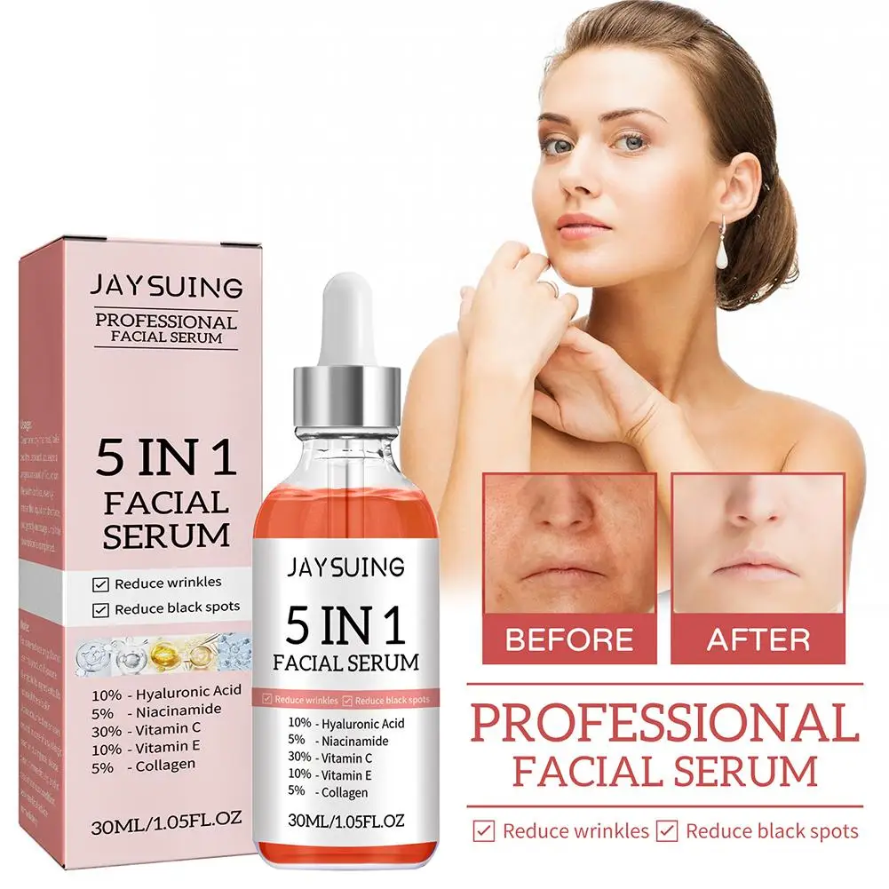 

2023 New 5 In 1 Moisturizing Whitening Anti Wrinkle Aging Vitamin C Hyaluronic Acid Face Serum Shrink Pores Serum Skin Care 30ml