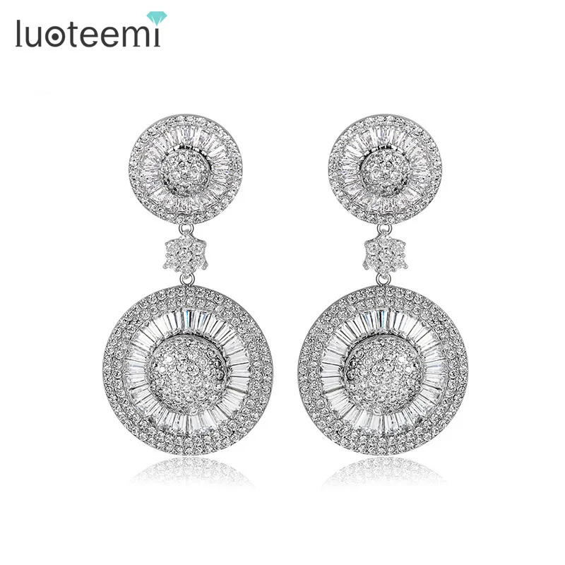 

LUOTEEMI Delicate Luxury Sparkling Cubic Zirconia Statement Dangle Earrings For Women Stunning Big Bridal Wedding Party Jewelry