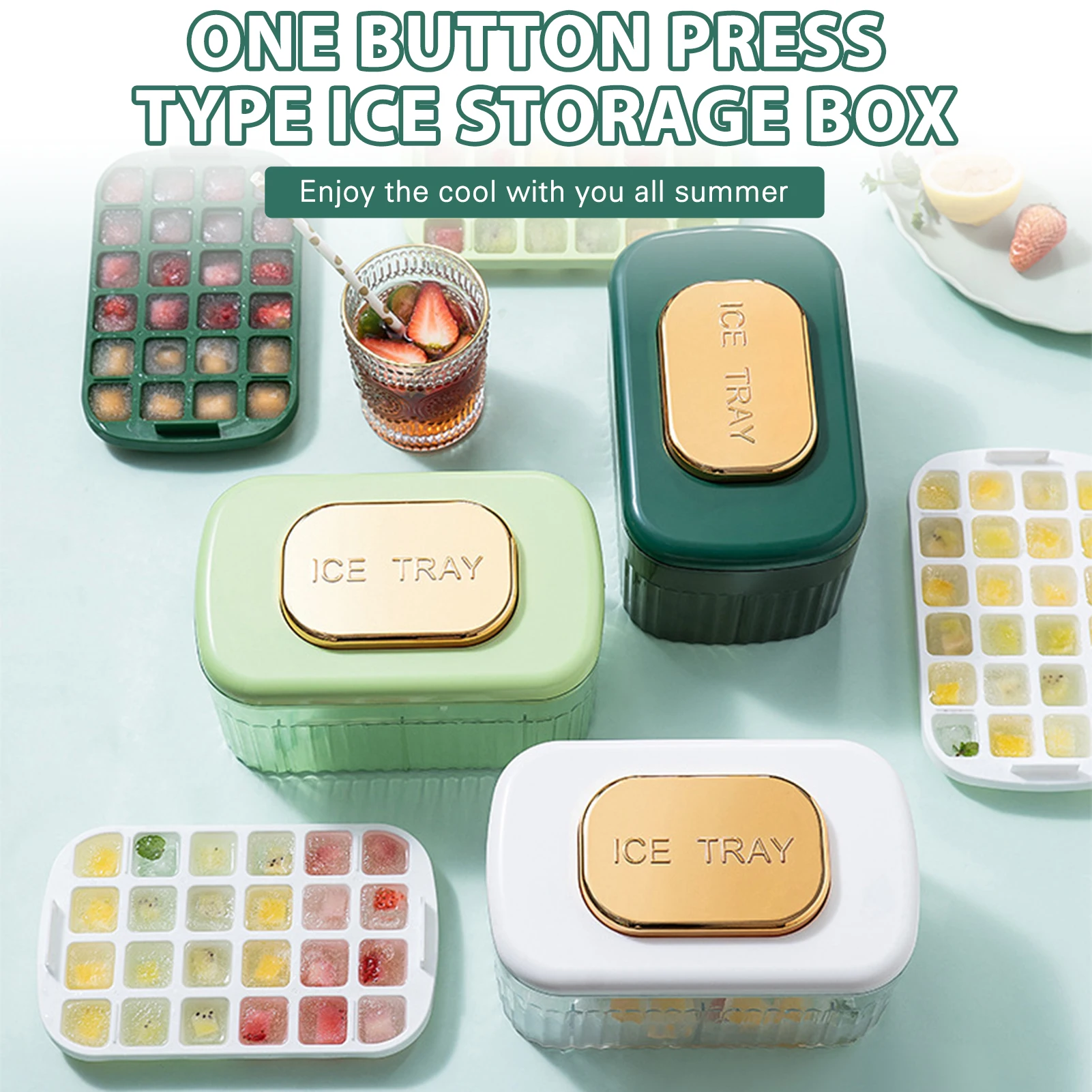 

2022 Press-Type Ice Tray Stencil Large Capacity Ice Storage Box Ice Cubes Template Reusable for Home Kitchen with Lid Portable