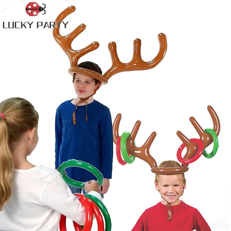 

2set Inflatable Funny Reindeer Antler hat Ring Toss Game family Christmas party Favors Navidad New Year Gift Game Xmas Deco Noel