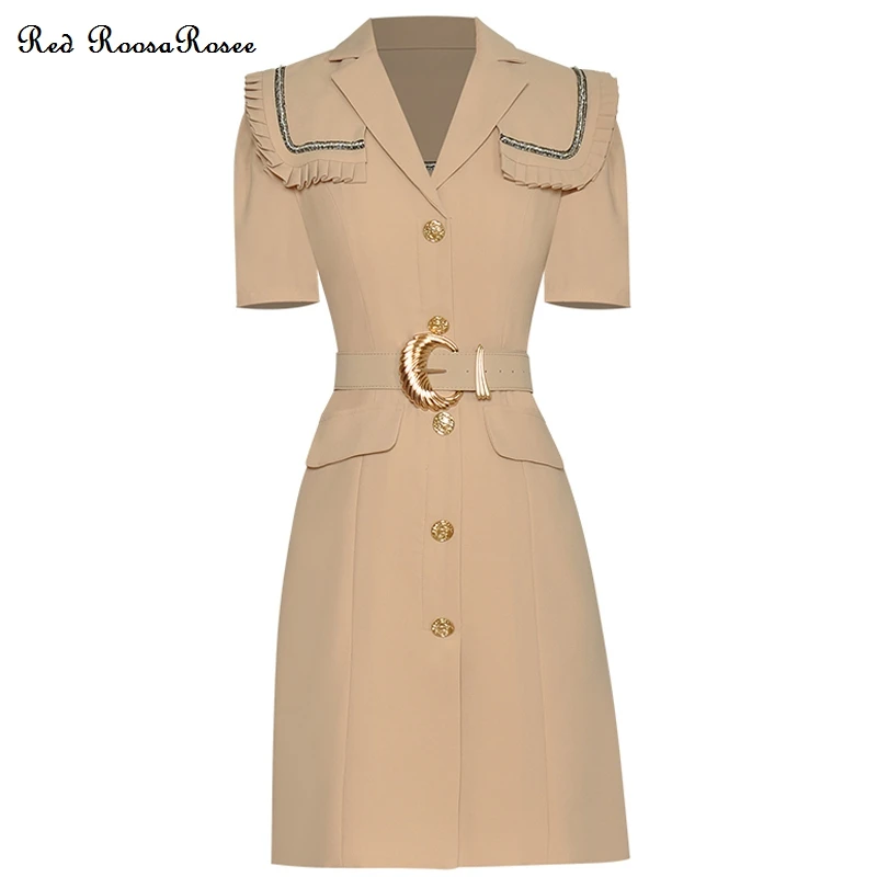 

Красное платье-мини RoosaRosee с гофрированным воротником и цветочной вышивкой с коротким рукавом, женские дизайнерские платья 2022, вечерние пла...