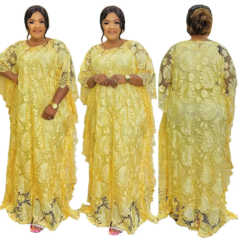 2 Piece Sets Lace African Dresses For Women Ramadan Eid Kaftan Arabic Abaya Dubai Turkey Islam Muslim Hijab Caftan Maroc Robe
