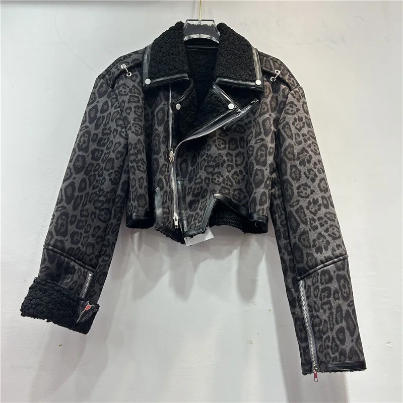 [ZOCI] Стильная модная женская темпераментная короткая куртка с леопардовым