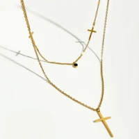 perisbox minimalist jesus cross pendant necklaces with rhinestone for women metal golden layered collane non tarnish