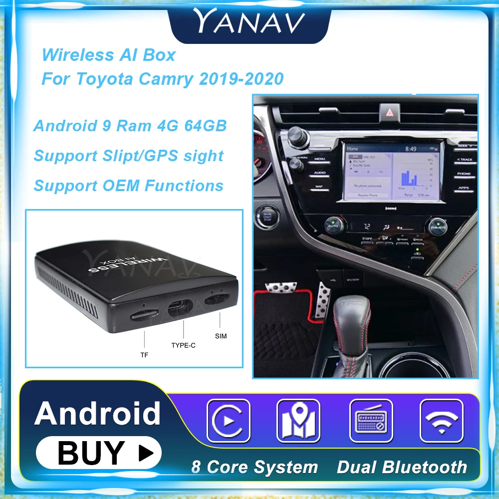 

Android 9 4G 64GB Wireless Ai Box For Toyota Camry 2019-2020 8 Core Android Auto Smart Box Plug and Play AI Adapter Box Carplay