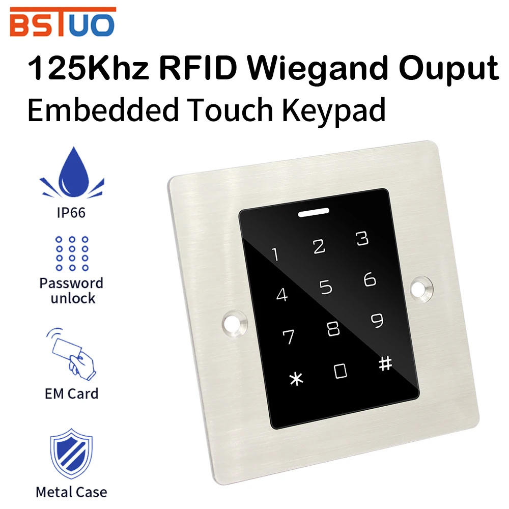 Metal Embedded Access Control Keypad Waterproof 125KHz RFID Keyfob Reader 2000 User Door Opener Wiegand 26 Output
