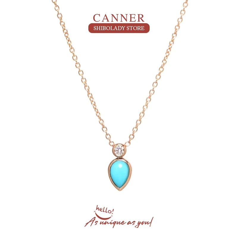 

CANNER Blue Turquoise Necklace For Women 925 Sterling Silver Fine Jewelry Pendente Long Chain Diamond 2022 Trend 18k gold