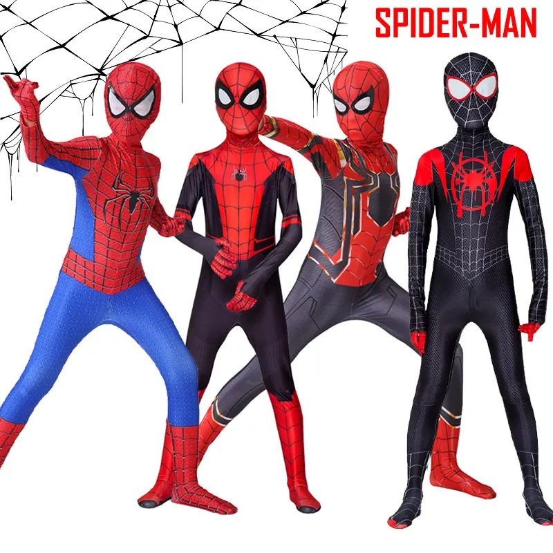 

New Miles Morales Far From Home Spiderman Cosplay Costume Superhero Bodysuit For Children Spandex Halloween Carnival Party