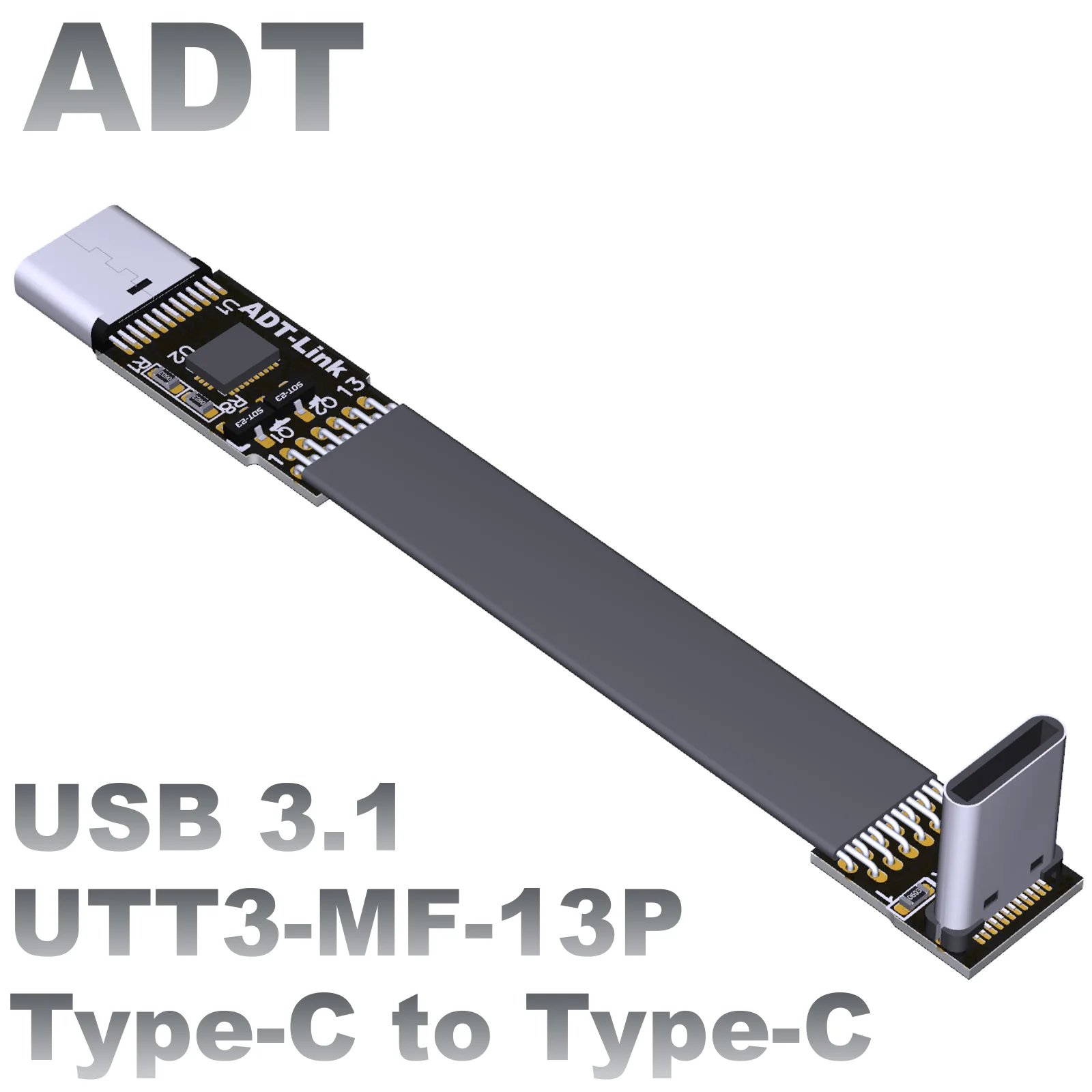 

USB3.1 Flat Data soft row extension C revolution C female type-c Bend 90 degrees ADTgen2x1 10G