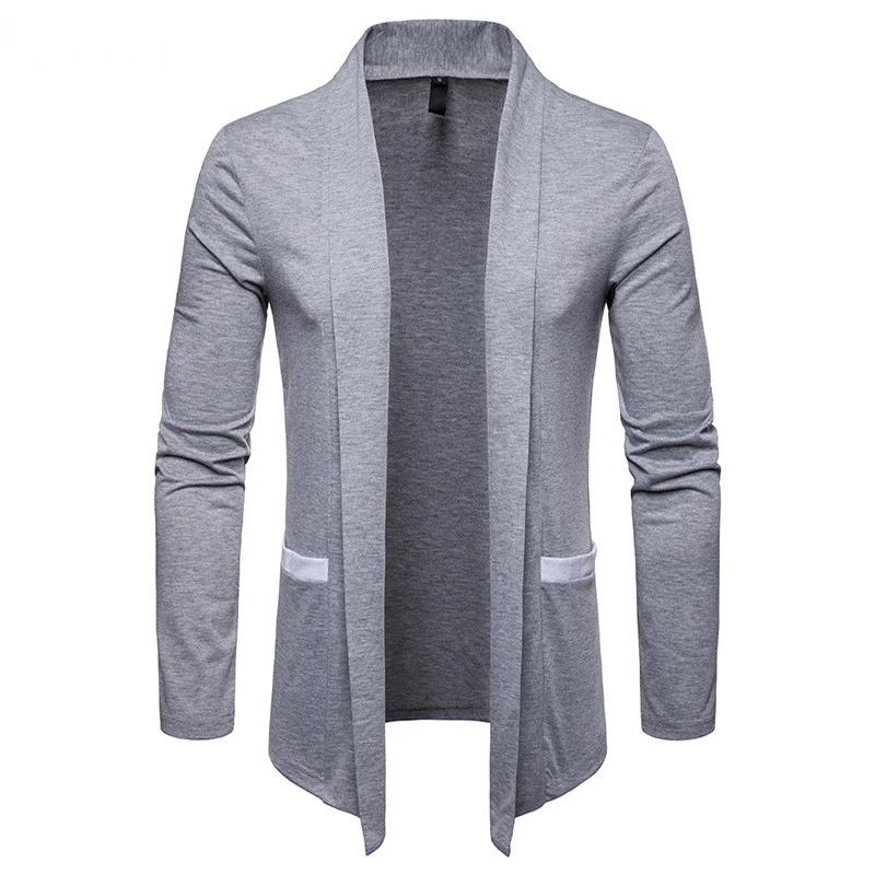 Mens Lightweight Cardigan Sweater Shawl Collar Open Front Long Sleeve Knit Slim Fit Cashmere Sweaters with Pockets Jersey Hombre