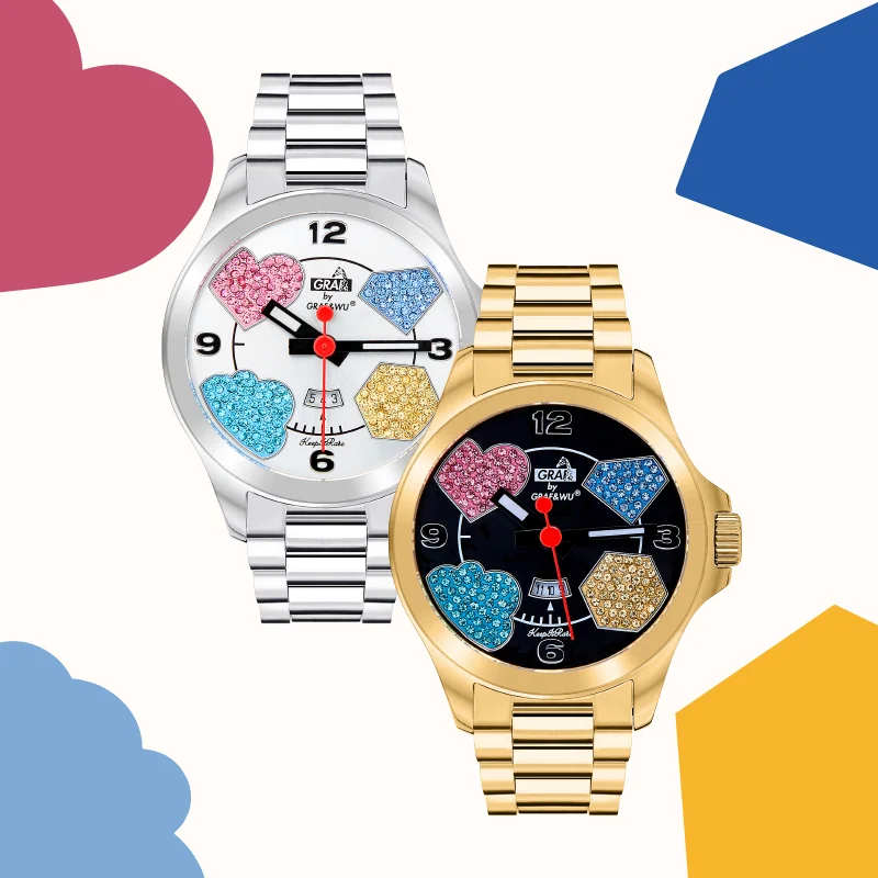 

Couple Watches Waterproof Automatic Date Gold-Plated Case 10mm Thick Personality Dial Cute Quartz Watch for Men