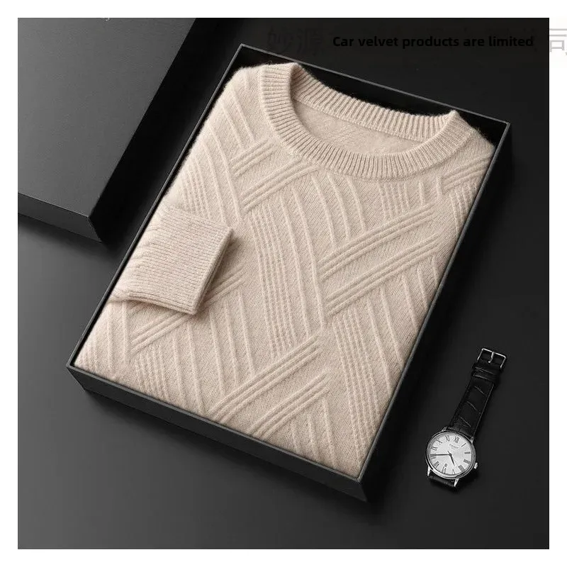 Мужской повседневный деловой вязаный свитер утолщенная шерстяная рубашка с