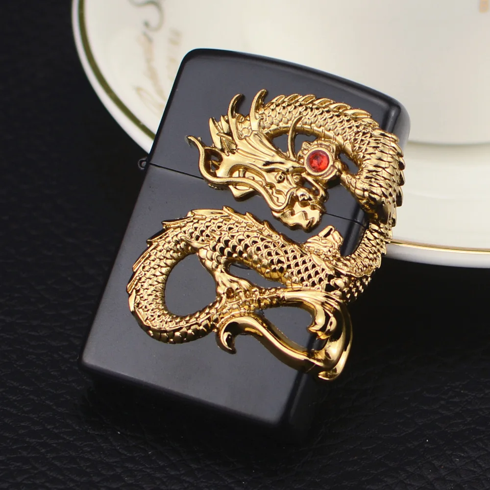 

Creative Dragon Pattern Engraving Straight Blue Flame Turbo Lighter, Metal Windproof Butane Gas Cigar Lighter, Gift For Men