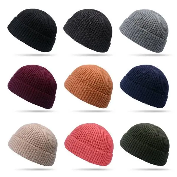 

Men Knitted Hats Winter Warm Women Beanies Caps Solid Color Brimless Baggy Melon Cap Outdoor Cycling Fishing Warm Hats Skullcap