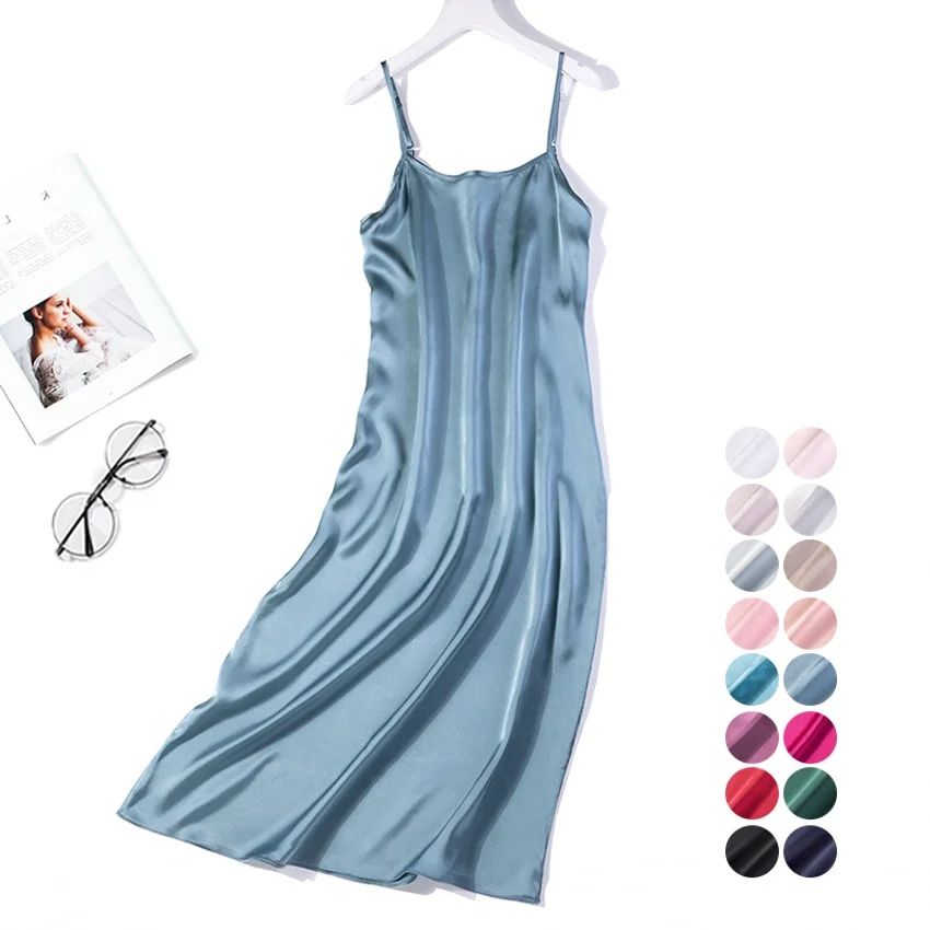 

Women 100% Pure Silk 19 momme Long Type Chemise Full Slip Nightgown sleep dress adjustable spaghetti straps Maxi Dress JN195