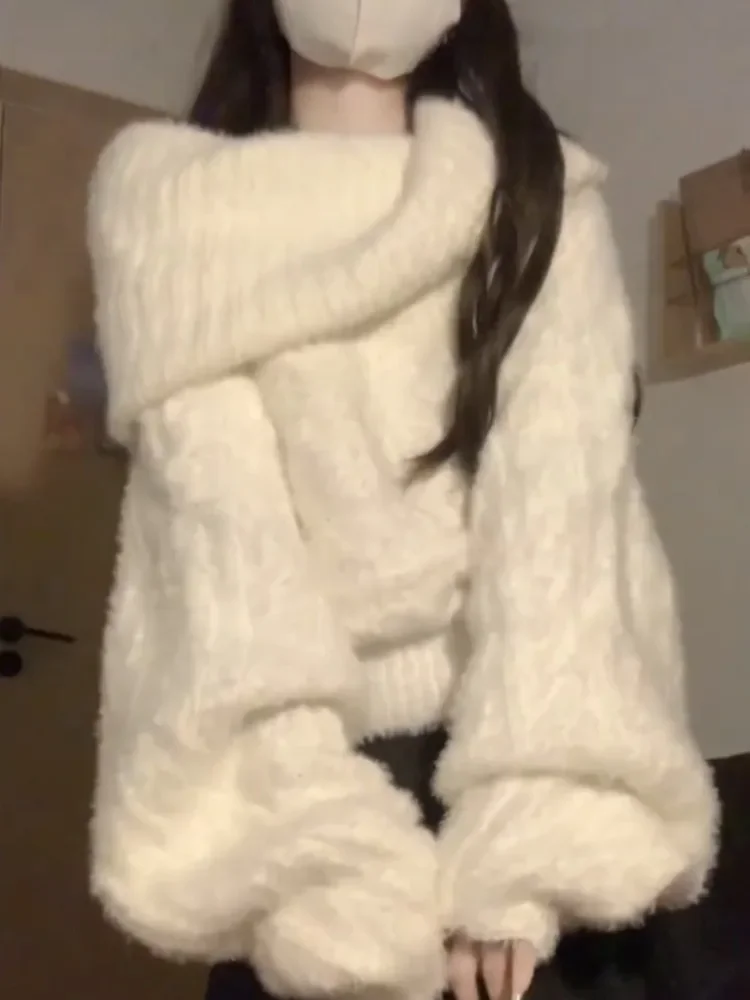 Корейский темпераментный Однотонный свитер с воротником-лодочкой и открытыми