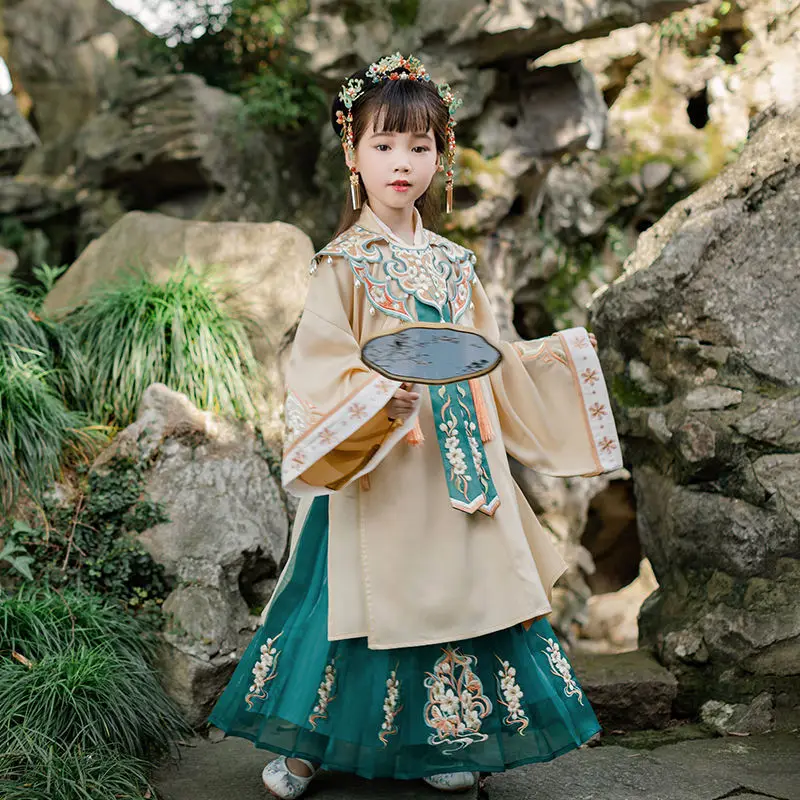 

2021 New Girl's Clothing Children's Hanfu Dress Autumn Suit With Cloud Shoulder Chinese Baby Traditional Costume Tang Suit LB327