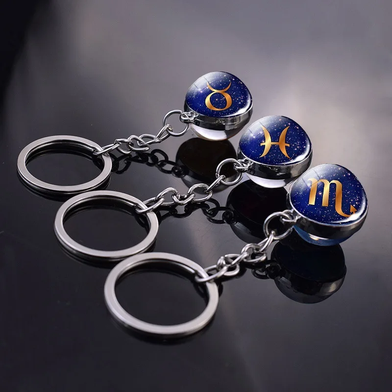 

12 Constellation Crystal Key Chain Double-Sided Glass Ball Jewelry keychain cute keychains charms keychain accessories