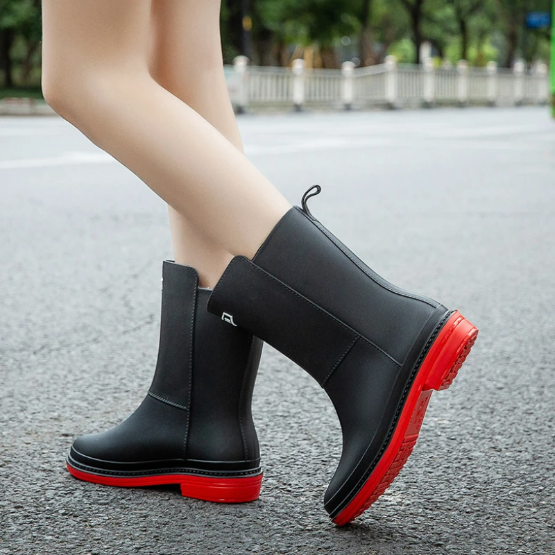 Rubber Shoes for Women Fashion Mid Calf Boots Comfort Waterproof Rain Galoshes Woman Work Garden Gum Boots Offers Free Shipping
